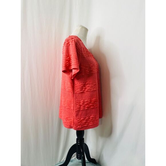Notations Women's Tiered Blouse Salmon Pink Short Sleeve Scoop Neck Size 1X - Picture 5 of 9
